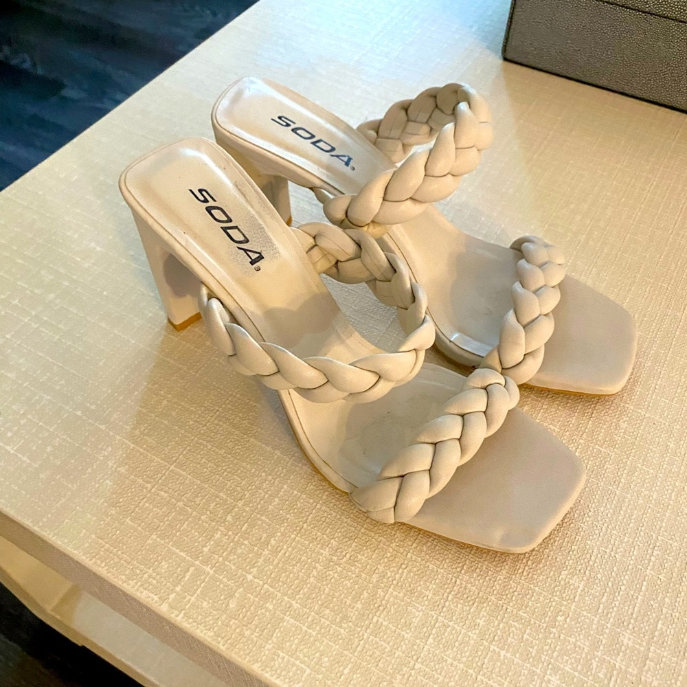 Women's Cream Braided Heeled Sandals